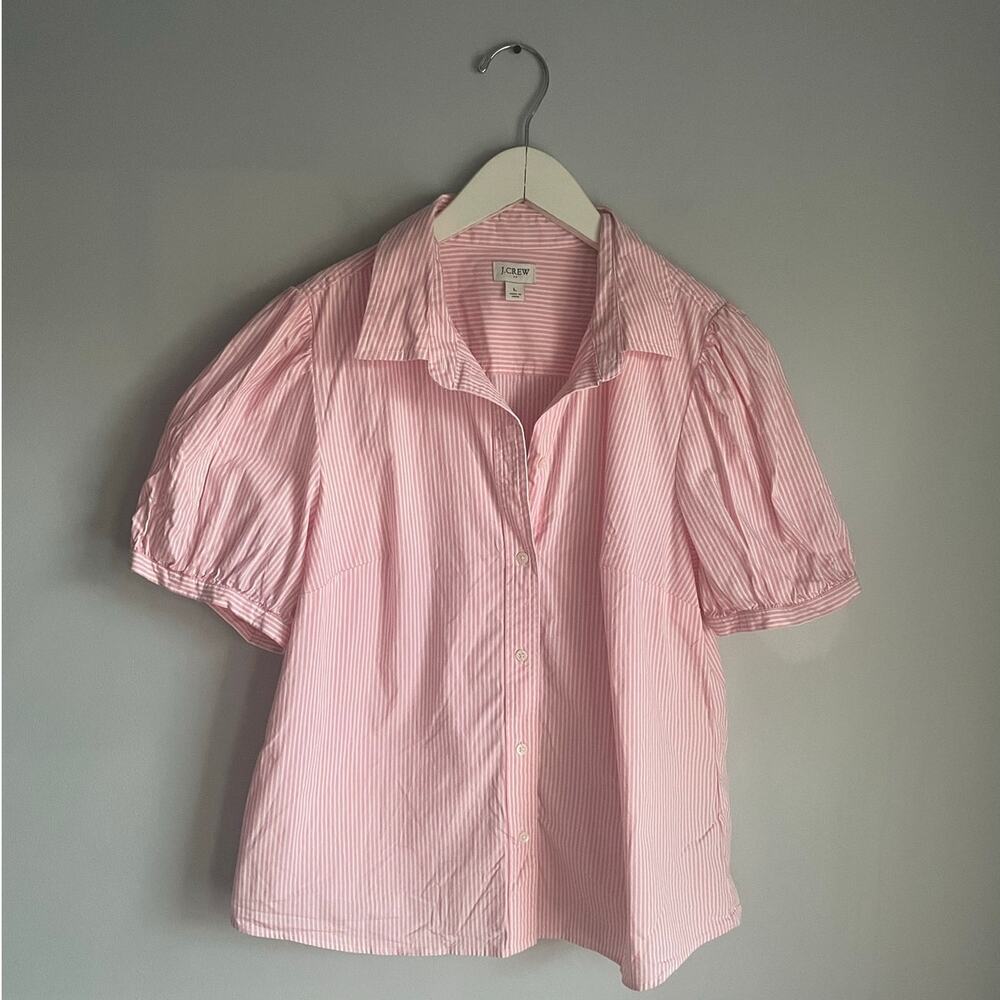 J.Crew Puff Sleeve Preppy Cottage Twee Indie Pinstripe Large Womens Classic
